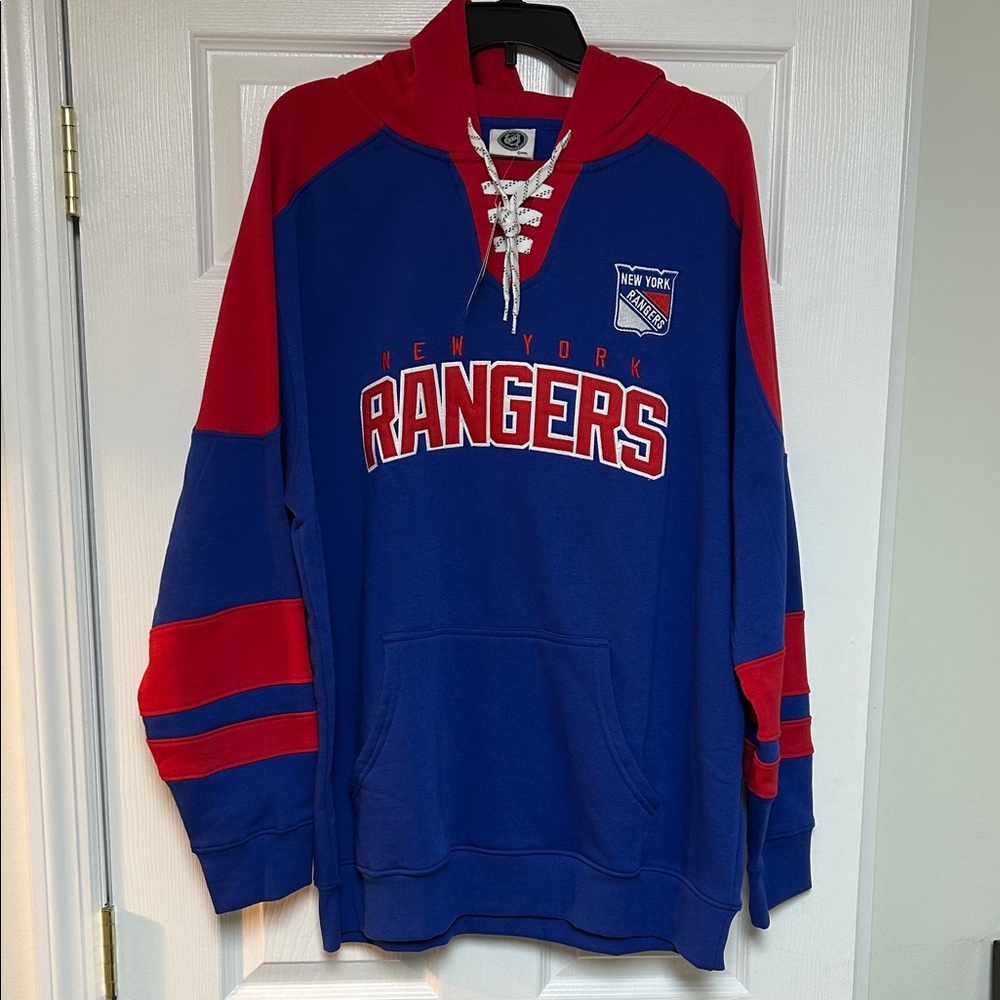 NHL Rangers Blue and Red Lace-Up Sweatshirt